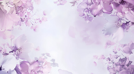 A light purple background with delicate floral patterns along the edges, creating an elegant and soft atmosphere for writing, backdrop for a wedding card, fashion photoshoot, product display