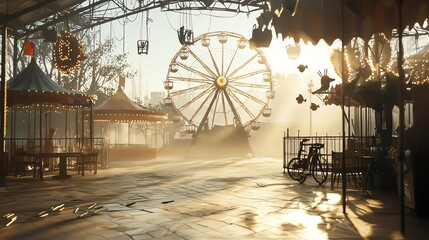 Haunted circus animals, eerie fog, 3D illustration