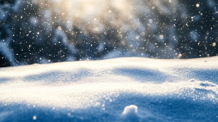 Stunning ultrawide background of gentle snowfall over serene snowdrifts in a winter landscape