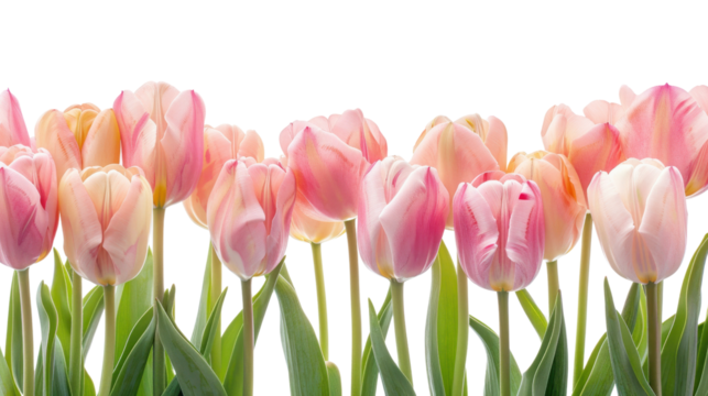 Bouquet of tulips flower frame on transparent background