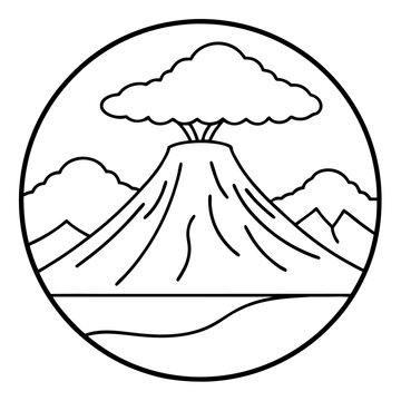 recommend clip art: volcano mountains with clouds outline coloring book page line art drawing