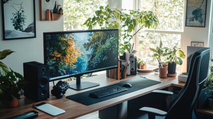 Modern home office with ergonomic furniture  