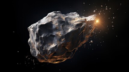 Obraz premium A colossal asteroid, resembling a celestial sculpture, carved by cosmic forces, as seen through the lens of an extraterrestrial satellite.