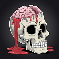 cartoon illustration of a melting skull