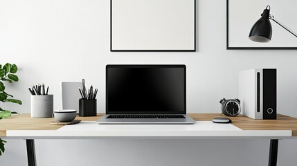 Modern workspace with a sleek desk  laptop