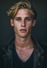 Obraz premium Handsome young man with windswept hair