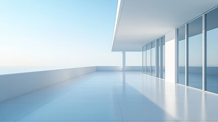 Obraz premium Minimalist white empty rooftop with floor, clear sky, panoramic view