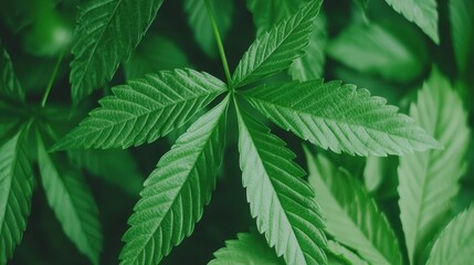 Close-up of lush green cannabis leaves