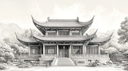 Traditional Asian architectural structure with ornate roof design.