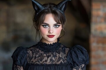 gothic woman with cat ears and dark makeup
