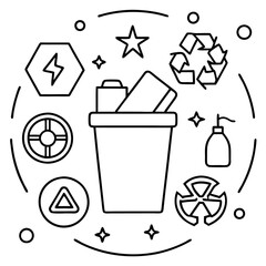 waste recycling concept outline coloring book page line art drawing