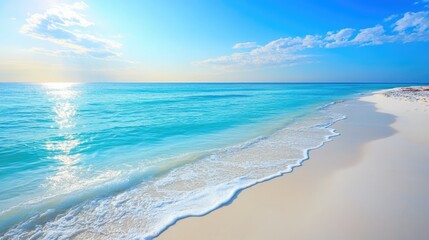 Serene beach with soft and a clear blue sky