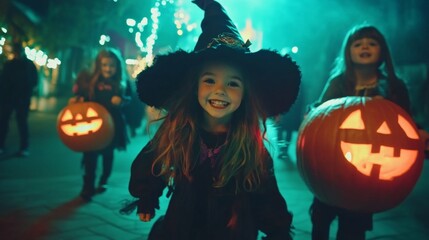 Fototapeta premium Group of children in Halloween costumes