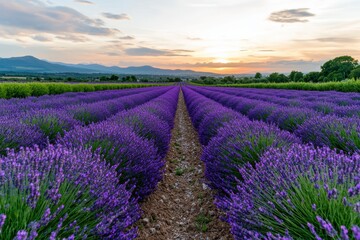 Stunning lavender field at sunset