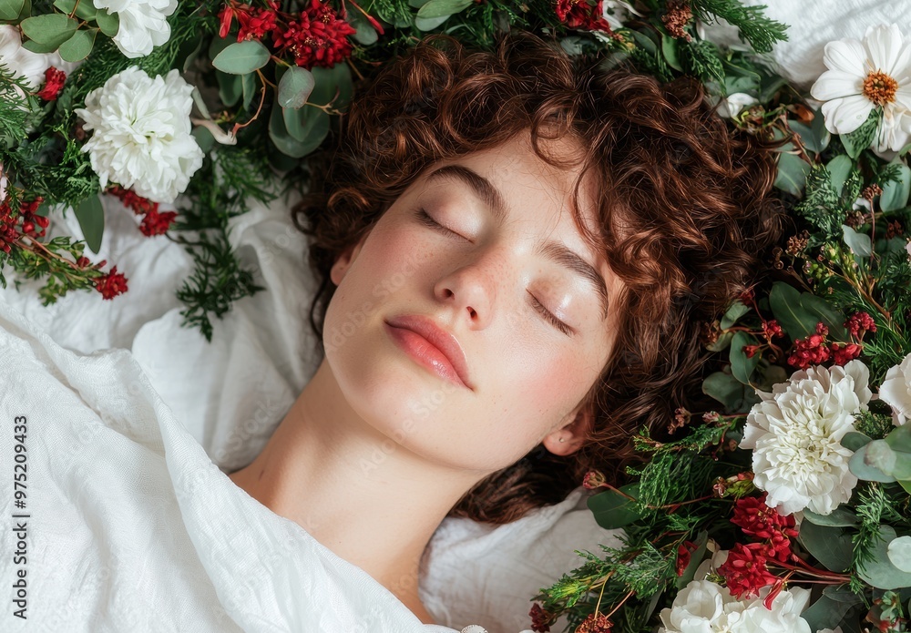 Canvas Prints woman resting in floral arrangement