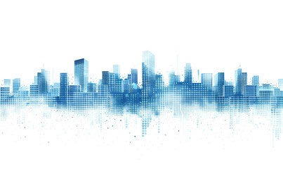 Abstract cityscape background with blue buildings on white, vector illustration of urban landscape with skyline and skyscrapers made from dots or particles