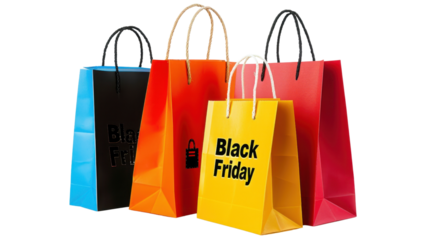 Text Black Friday sale shopping bags on transparent background