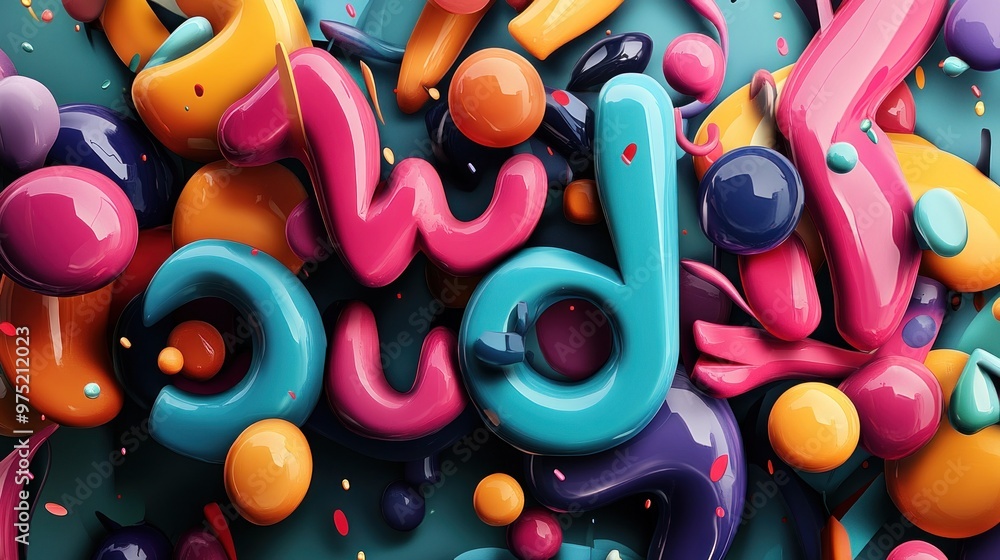 Poster a bold, high-energy design with 3d bubble letters in a range of vibrant colors, each letter slightly