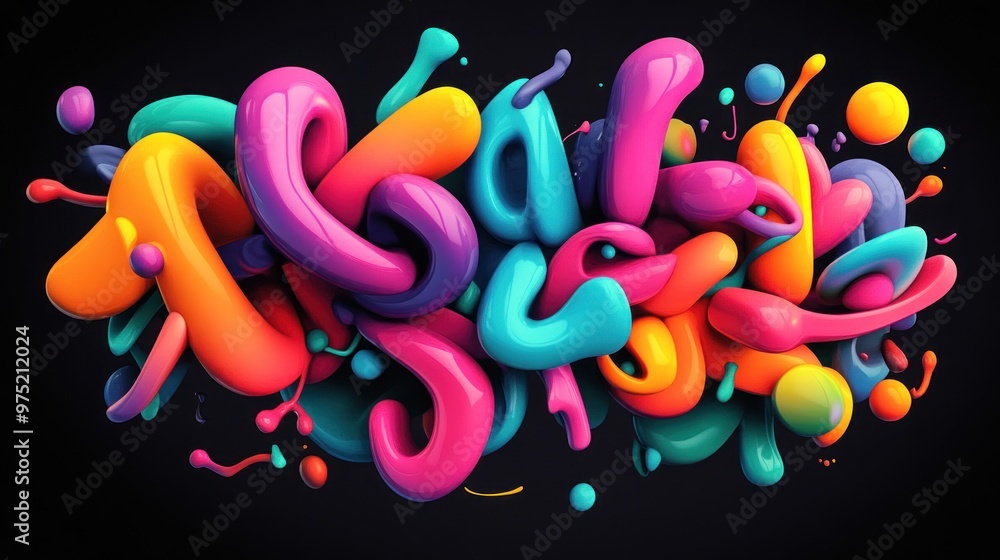 Poster a bold, high-energy design with 3d bubble letters in a range of vibrant colors, each letter slightly