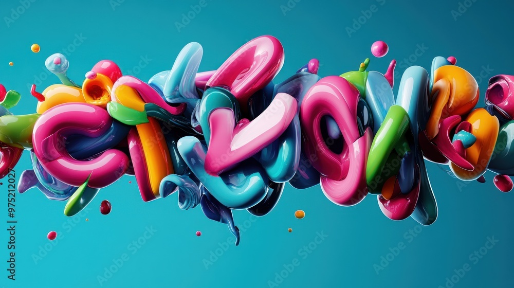 Poster a bold, high-energy design with 3d bubble letters in a range of vibrant colors, each letter slightly