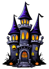 Halloween Influenced Abandoned, haunted castle or house Illustration Made for Hoodie, Tank Tops, Car sticker, Tapestries, Coaster