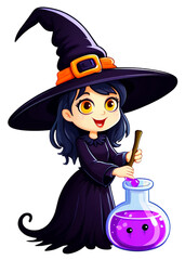 Halloween Oriented Happy witch making potions Render Perfectly matched for Tank top, Leggings, Water bottle sticker, Canvas print, Bedding