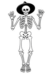 Halloween Focused Friendly skeleton waving or dancing Illustration Optimized for Outfit, Hoodies & Sweatshirts, Cool sticker, Art print, Throw pillow