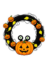 Halloween Highlighted Halloween door wreath with pumpkins Concept art Suitable for Pullover, Dresses, Bumper sticker, Framed print, Throw blanket