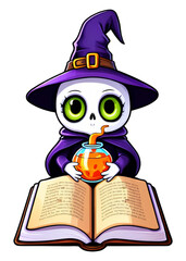 Halloween Illustrated Potion and spellbook Graphic element Great for Sweatshirt, Scarves, Cool sticker, Tapestries, Coaster