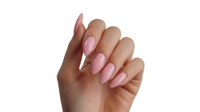 Woman's hand with freshly done pink nails on transparent background - Powered by Adobe