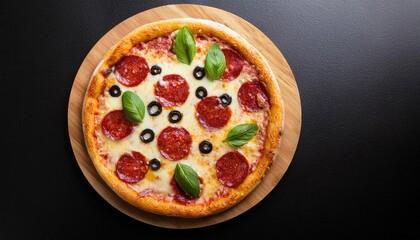 Pepperoni pizza on wooden board