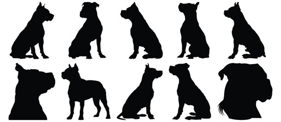 Pitbull silhouette set vector design big pack of dog illustration and icon