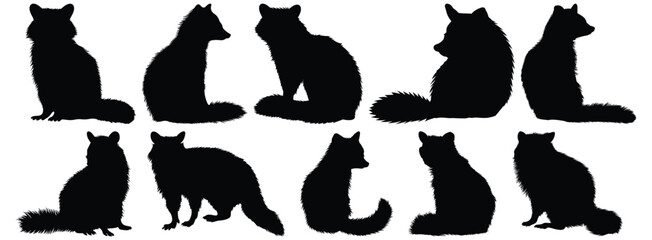 Raccoon silhouette set vector design big pack of animal illustration and icon