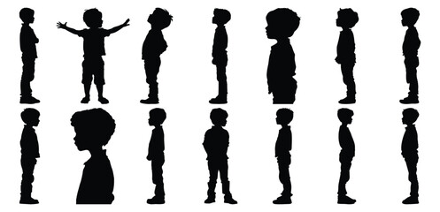 Kid silhouettes set, child pack of vector silhouette design, isolated background
