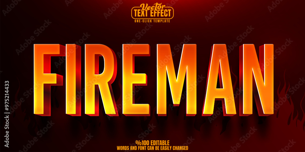Poster fireman editable text effect, customizable firefighter and rescue 3d font style