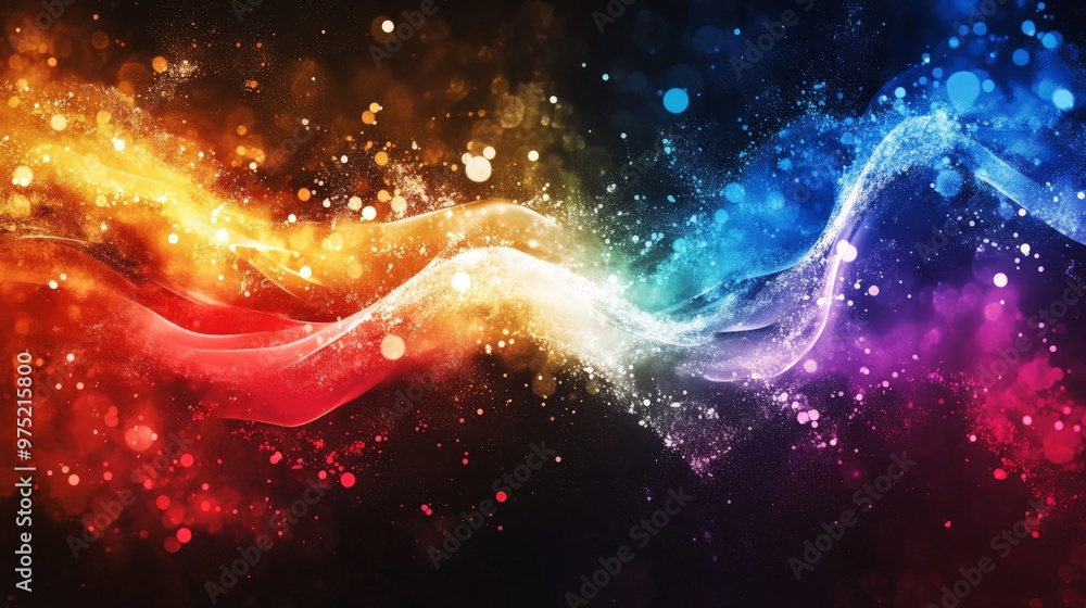 Poster abstract colorful waves with bokeh.