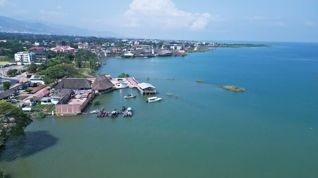 Stunning aerial view of Bujumbura city and water, Africa, Burundi