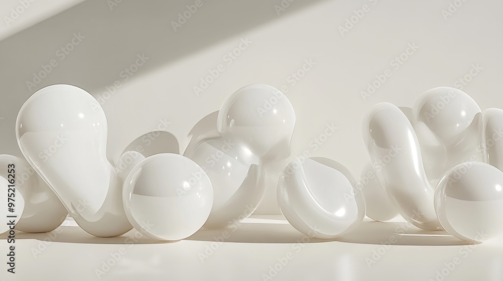 Poster a minimalist composition where 3d bubble letters are arranged in a clean, orderly pattern, with each