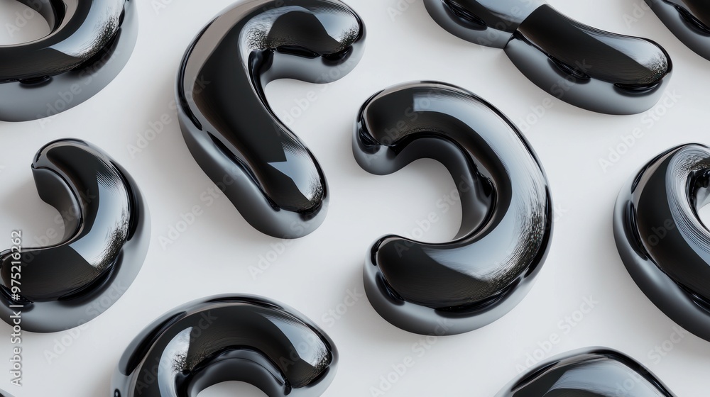 Poster a minimalist composition where 3d bubble letters are arranged in a clean, orderly pattern, with each