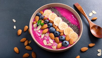 Pink smoothie bowl with fruit