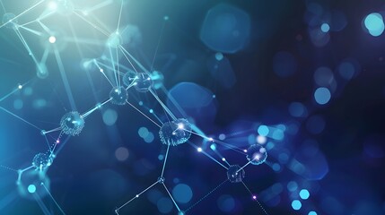 A blue background with a lot of dots and lines. The dots and lines are connected to each other in a way that they look like a web. The image has a scientific or technological feel to it, with the dots