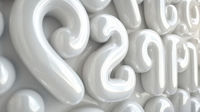 A minimalist composition where 3D bubble letters are arranged in a clean, orderly pattern, with each letter having a smooth, glossy surface - Powered by Adobe
