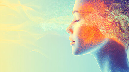 Tranquil Mind: Abstract Retro Mental Health Concept with Brainwave Patterns and Clear Soft Color Gradients