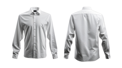 White a shirt with long sleeves mockup on transparent background