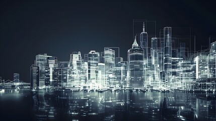 Fototapeta premium A city skyline is shown in black and white with a blurry effect. Concept of movement and energy, as if the city is constantly in motion. The use of black and white adds a timeless quality to the scene
