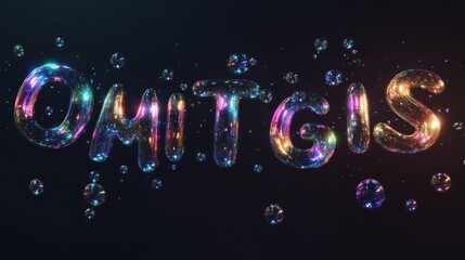 A set of 3D bubble letters made of translucent material, reflecting light and creating subtle...