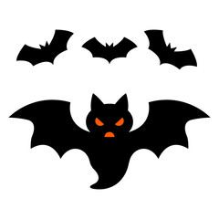 Hand drawn bat silhouettes collection for halloween celebration on white background