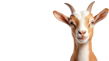 portrait of a goat with horns, isolated background, transparent png
