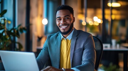 A young professional attending a job interview remotely, dressed formally and engaging confidently with the interviewer on screen