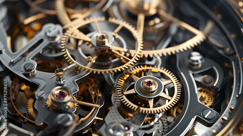 Poster a close up of a clock with roman numerals and gears. the clock is old and has a vintage look to it